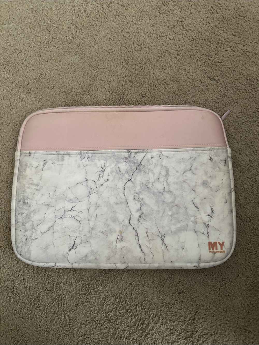 MY Marble Print laptop Sleeve with Pink Accent